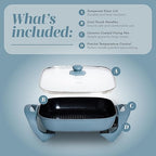 COOK WITH COLOR Electric Skillet - 12" x 12" Ceramic Nonstick Pan, PFAS-Free, 1400W, Tempered Glass Lid, Variable Temperature, Removable Heating Probe, Cool-Touch Handles, Slate Blue
