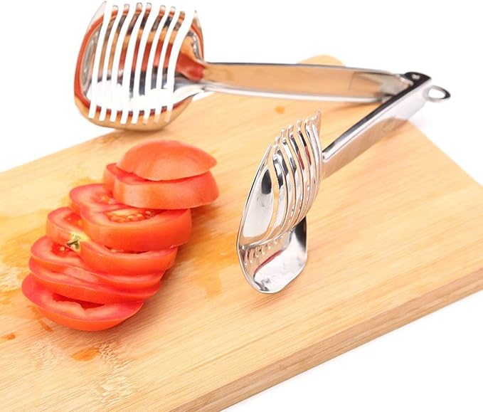 KAYCROWN Tomato Slicer Lemon Cutter Multipurpose Handheld Round Fruit Tongs Stainless Steel Onion Holder Easy Slicing Kiwi Fruits & Vegetable Tools Kitchen Cutting Aid Gadgets Tool