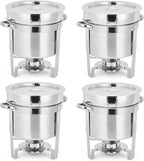 GarveeHome 7QT Soup Chafer Set of 4, Stainless Steel Round Soup Warmer with Pot, Notched Lids & Fuel Holders, Commercial Food Warmer for Buffets, Events and Party Service