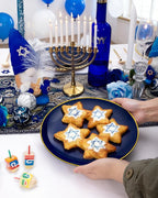 PULOTE 200 Pieces Blue Plastic Plates - Navy Blue and Gold Disposable - Include 100PCS 10 inch Dinner & 100PCS 7 inch Dessert Plate for Party & Hanukkah