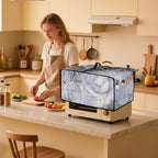 Marble Rose Flower Print Toaster Oven Cover, Stain-Resistant Air Fryer Cover with Storage Pocket, Kitchen Decorative Oven Protector, Black Grey Gold, (Small-14.5*18.46*9 inches)