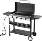 VEVOR Gas Griddle, 4-Burner Flat Top Grill, 29 inch Grill Plate Propane Griddle with Wheels, Lid, 28000 BTU Outdoor Flat Top Grills for Pan-Frying, Grilling, Stir-Frying, & BBQ, Pulse Ignition