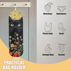 Flower Cat Plastic Bag Holder, Wall Mount Grocery Bag Holder, Plastic Storage bag, Pull Rope Free Adjustment, Plastic Bag Holders for Grocery Bags, Plastic Bag Dispenser for Home Kitchen Cabinet