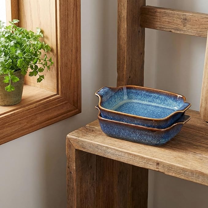 Ceramics Au Gratin baking Dishes Set of 2, Baking Tray Bake ware, 12.3 oz Ramekins, for Pie Pan, Appetizer, Tart, Dessert, Quiche, Oven Small dish, individual dishes, Rectangular 9 Inch