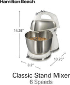 Hamilton Beach Classic Stand and Hand Mixer, 4 Quarts, 6 Speeds with QuickBurst, Bowl Rest, 290 Watts Peak Power, White (64655)