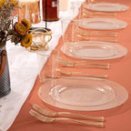 I00000 102PCS Gold Glitter Plastic Plates, Gold Glitter Disposable Plates Clear Plastic Party Plate Include 51 Dinner Plate 10.25" and 51 Dessert Plate 7.5" for Parties &Wedding
