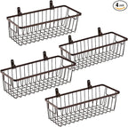 Farmhouse Metal Wire Bin Basket with Handle - Small, 4 Pack - Rustic Home Storage Organizer for Cabinets,Pantry,Closets,Cupboards, Shelves,Countertops,Bathroom Vanity,Kitchen,Bedroom (Bronze)