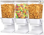 Cereal Dispenser Countertop Large Cereal Containers Storage Dispenser For Pantry Dry Food Dispenser Countertop Rice Candy Dispenser Machine For Snack,Nuts, Granola(White,3 pack)