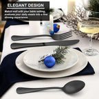 LIANYU 60 Piece Matte Black Silverware Flatware Set, Stainless Steel Satin Finish Black Flatware Cutlery Set for 12, Fancy Kitchen Utensil Tableware for Home Restaurant Party, Dishwasher Safe