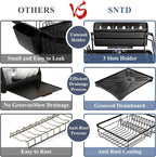 Dish Drying Rack - Rust Resistant Dish Drainer for Kitchen Counter with Drainboard & Rotating Spout, Large-Capacity Dish Rack with Removable Utensil Holder, Space-saving kitchen organizer, Black