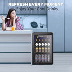 2.7 Cu.ft Beverage Refrigerator Cooler, 95 Can Mini Fridge Glass Door with Adjustable Shelves, Digital Temperature Display, Freestanding Small Drink Fridge for Home, Office or Bar(Black)
