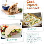 eat2explore Cooking Kits for Kids 15 Pcs – Interactive & Educational Kids Cooking Sets Real for Ages 5 and Up,3 Recipe Cards & Global Ingredients – Perfect for Families and Homeschooling (Greece)