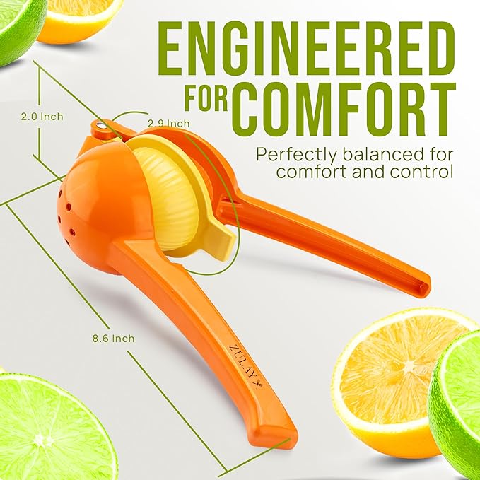 Zulay Kitchen Metal 2-in-1 Lemon Squeezer - Sturdy Max Extraction Hand Juicer Lemon Squeezer Gets Every Last Drop - Easy to Clean Manual Citrus Juicer - Easy-Use Lemon Juicer Squeezer - Orange/Yellow