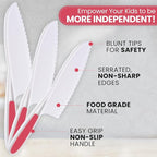 Zulay 3-Piece Kids Knife Set for Real Cooking & Baking - Toddler Knives for Cutting Fruits, Veggies, & Cake - Children’s Montessori Knive with Serrated Edges - Safe & Fun Lettuce Knife (Hot Pink)