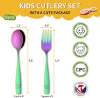 DEHOV Rainbow Toddler Eating Utensils Set,Set Of 12 Food Grade Stainless Steel Silverware Sets For Kids,Dishwasher Safe Children Small Metal Spoons And Forks Flatware Sets