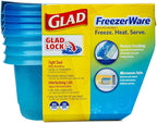 Glad GladWare FreezerWare Food Storage Containers with Lids, Small Rectangle BPA Free Plastic for Freezing Soups and Meal Prep, Crack Resistant, Microwave Dishwasher Safe, 24 Oz, 4 Count