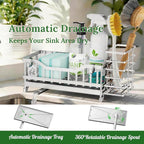 Sponge Holder for Kitchen Sink, Kitchen Sink Caddy with Long-Handled Dish Brushes Holder, 304 Rustproof Stainless Steel Countertop Organizers and Storage, Home Kitchen Sink Accessories(Silver)