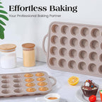 Vinino Mini Silicone Muffin Pans for Baking with Metal Reinforced Frame, 24 Cups Brown Regular Size Nonstick Cupcake Pan, BPA Free Oven Dishwasher Safe Baking Mold for Muffins Cupcakes