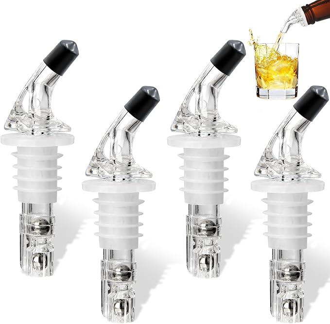 SuproBarware Automatic Measured Bottle Pourer 1.5oz - Quick Shot Spirit Measure Pourer Drinks Wine Cocktail Dispenser Home Bar Tools (4 pack ringless)