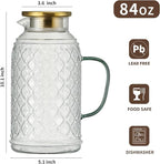 Buaic Glass Pitcher with Lid,84 oz/2.5 Liter Vintage Water Pitcher, Clear Borosilicate Glass Water Carafe for Cold Brew, Coffee, Lemonade, Iced Tea, Juice, Beverage, Heat Resistant Water Glass Jug
