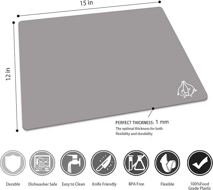 ZVP Flexible Plastic Cutting Boards for Kitchen Set of 3, Color Coded Cutting Mats, Non-Slip Cutting Boards for Meat, Dishwasher Safe, Gray