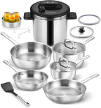 KOCH SYSTEME CS 14 Piece Stainless Steel Cookware Set with Pressure Cooker, Stainless Steel Pressure Cooker with Pots and Pans Set, 18/10 Stainless Steel Cookware Set, Induction Ready