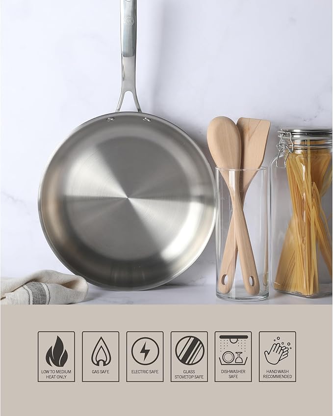 Martha Stewart Castelle Large 12" Stainless Steel Frying Pan Non Toxic Fry Pan Skillet