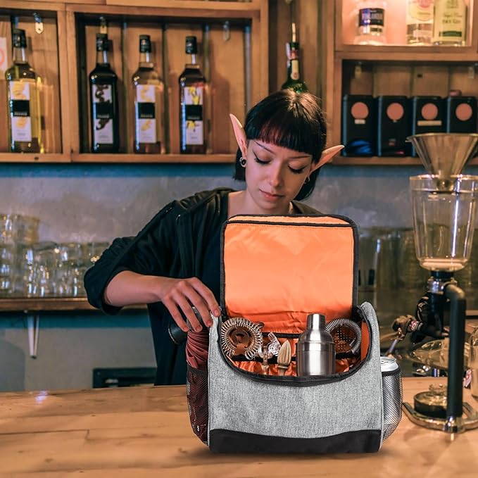 WUWEOT Travel Bartender Bag, Portable Bar Bag, Mixology Bartending Backpack with Padded Compartments and Handle for Tools Set Storage Cocktail Shaker and Wine Bottle Carrier