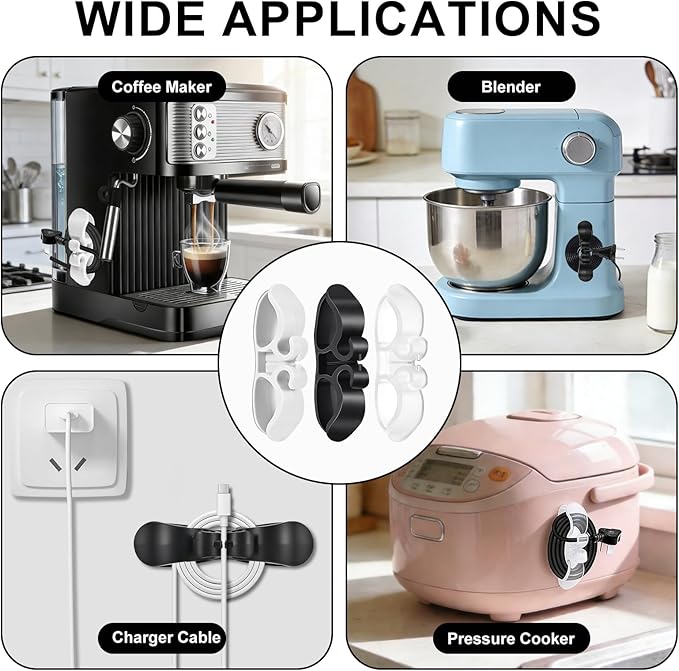 8PCS Cord Organizer for Appliances, Upgraded Kitchen Appliance Cord Organizer Stick on Appliance Cord Wrap Cord Kipper Cord Holder for Appliances Pressure Cooker, Coffee Maker, Air Fryer,Mixer