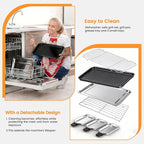 2 in 1 Electric Indoor Grill 1700W - YOHAWJAN Black Smokeless Indoor Grill Pan with Grilling Net & Non-Stick Removable Griddle Plate, Temperature Control Korean BBQ Grill for Kitchen with 3 Cheese Pan