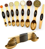 ChefAide Pack of 8 Stainless Steel Magnetic Measuring Spoons Set, Dual Sided, Stackable, Adjustable Teaspoon and Tablespoon Measure Spoon with Leveler, Kitchen Gadgets