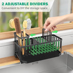 TomCare Extra Large 11'' Sink Caddy With Drain Tray Non-slip Kitchen Sink Organizer With 2 Adjustable Dividers High Brush Holder Rustproof Sponge Holder Kitchen Storage Accessories for Counter