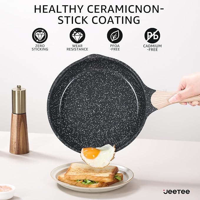 JEETEE 36Pcs Pots and Pans Set Non Stick, Cookware Set Non toxic Kitchen Healthy Induction Cooking Set W/Griddle, Sauté Pan, Baking Trays & Pancake Rake (PFOA, PFAS Free)