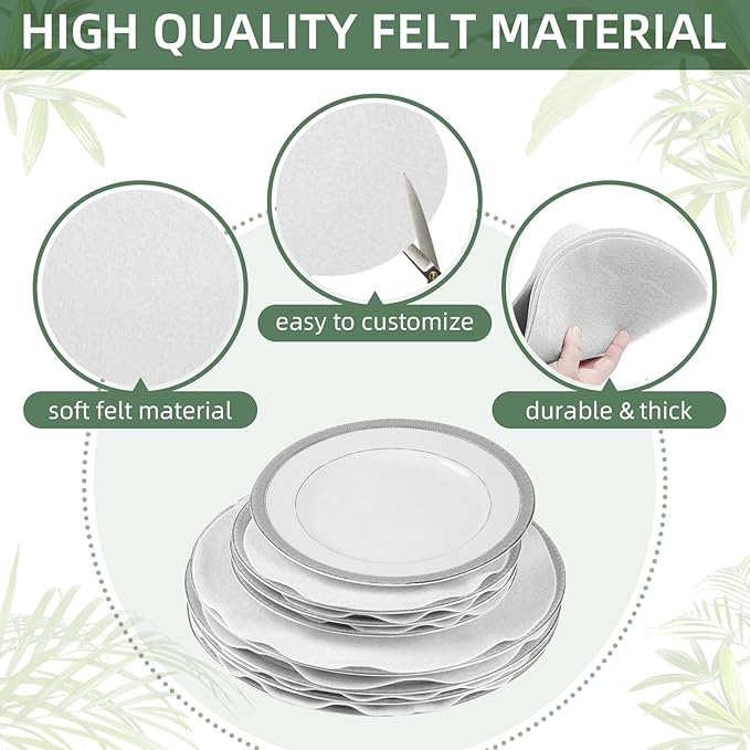 120Pcs Plate Separators Storage, Soft Felt Plate Dividers, Round Dish Storage Protectors Pads with 3 Different Size (White)