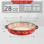 AVLA 2 Pack Ceramic Pie Pan, 9 Inch Round Baking Dish with Double Handle, 28 Ounce Deep Quiche Plate for Kitchen, Cooking, Roasting Lasagna (Sakura, Red)