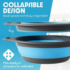 Gevoli Strainer with Self-Draining Base (5QT) Over-Sink Collapsible Kitchen Colander Set with Side-drain Base for Pasta Vegetables and Fruit, XL Large Capacity, Dishwasher Safe (5-Quart) Blue/Gray