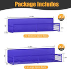 DTUQYX Magnetic Spice Rack for Refrigerator, 4 Pack 100% Metal Strong Magnet Fridge Shelves, Space Saving Spice Organizer, No Drilling Home Kitchen Laundry Room Storage Organization, Purple Blue