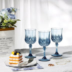 XUWAIDSGN 7oz Plastic Vintage Wine Glasses Drinking Glasses Unbreakable Wedding Glassware Crystal Water Goblets Reusable Drinkware Vintage Champagne Flutes(16, Blue)
