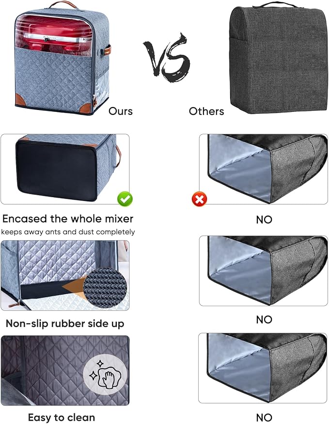 BAGSPRITE Stand Mixer Cover with Appliance Sliders Base Compatible with KitchenAid Mixer-Storage Bag for 6/7/8 Quart with Pockets for Kitchen Aid Accessories and Attachments