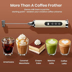 YUSWKO Milk Frother Wand for Coffee, Handheld Coffee Frother, Rechargeable Drink Mixer, Waterproof Electric Whisk, Beige