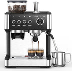 (2026 Upgrade) Espresso Machine with Grinder, Expresso Coffee Machines with Built-in Anti-Clog Coffee Grinder/Milk Steam Wand/Frother, Expresso Machines for Home Perfect Cappuccino & Latte-Gloss Black