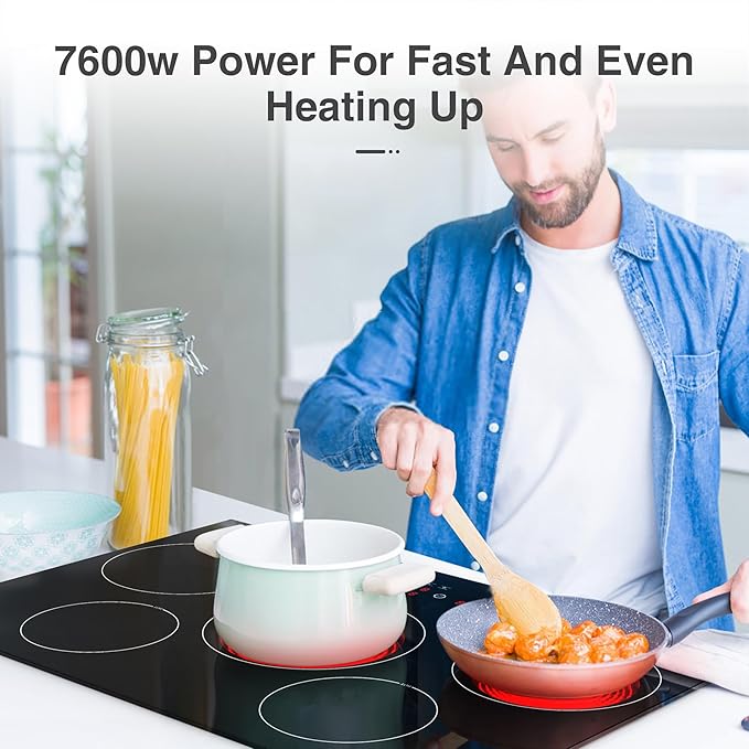 VBGK Electric cooktop 30 inch, 5 burner Electric Stove Built-in and Countertop Stove Top, LED Touch Screen,9 Heating Level, Timer & Kid Safety Lock, 240V 30 inch cooktop