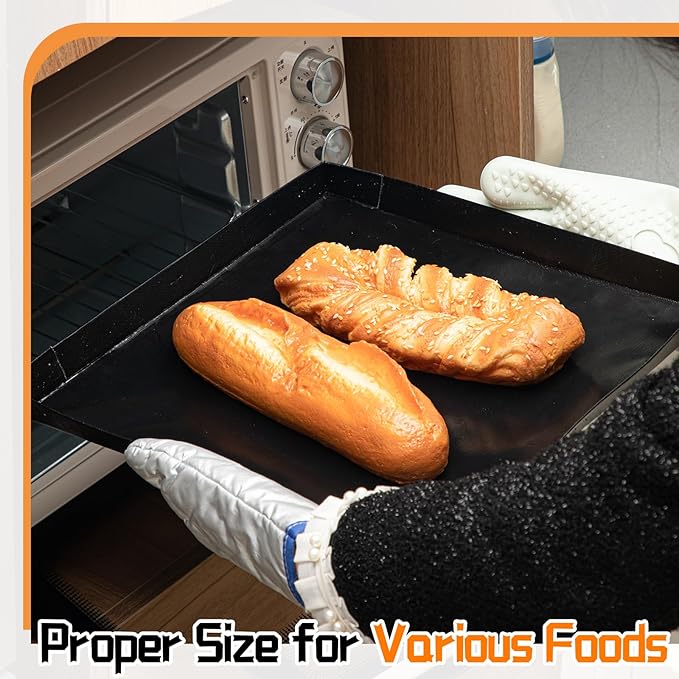 Teenyyou 4 Pcs 13.5 x 13.5 x 1inch Non-stick Ptfe Oven Trays Reusable Solid Baking Basket Easy Clean Heat Resistant Black Quick Oven Accessories for Heating Chips Chicken Snacks in Restaurant Kitchens