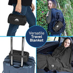 BlueHills Premium Soft Ultra Compact Travel Blanket Value Pack Set of 2 - Airplane Traveling Essentials Flight Blanket Throw in a Portable Bag Car Plane Travel Gift Black and Peacock T