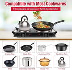 Electric Countertop Double Burner, 1800W Cooktop with Crystal Glass Hot Plate, 5-Level Stepless Temperature Control, Stay Cool Handles, Easy to Clean, Compatible Cooking Stove for Office Home RV
