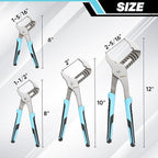 SHALL 4-Piece Groove Joint Pliers Set, 12/10/8/6 Inch Adjustable Water Pump Pliers with Cushion grip, Tongue and Groove Pliers w/Tool Roll Bag for Home Repair, Plumbing, Gripping, Nuts, Bolts