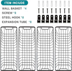 SheeChung Farmhouse Metal Wire Bin Basket with Wall Mount - Small, 4 Pack - Portable Hanging Wall Basket, Rustic Home Storage Organizer for Cabinets, Pantry, Closets, Bathroom, Kitchen,Bedroom(Black)