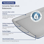 Tramontina Rise 3-Piece Ceramic Baking Pans Set, Non stick Cookie Sheets for Baking with Cooling Rack, Aluminized Steel, Dishwasher-Safe