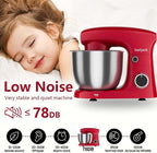 Stand Mixer, 3 in 1 Stand Mixer, 5.5Qt Electric Mixer, Mixer with Stainless Dough Hook, Wire Whip & Beater, Food Mixer for Baking, Cake and Most Home Cooks, Red