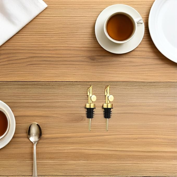 2 PCS Gold Olive Oil Dispenser Spouts: Stainless Steel Liquor Pourers for Kitchen Bar - Wine Bottle Pourer for Home Bartenders (4.9x1.18 Inch)